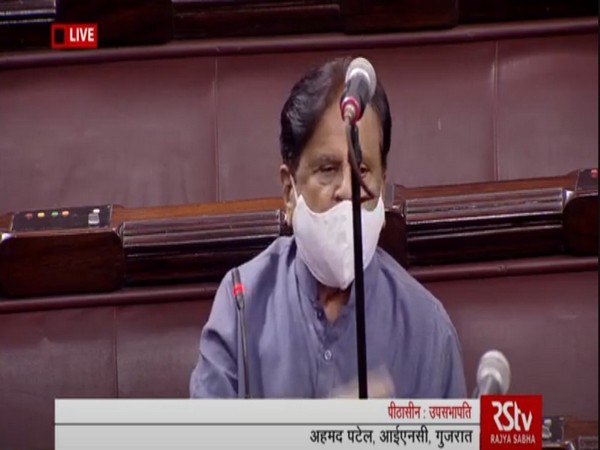 Congress MP Ahmed Patel in Rajya Sabha on Sunday.