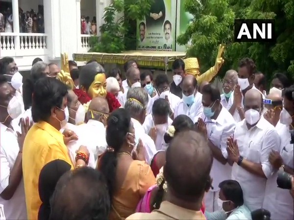 A visual from the 49th foundation day celebration at AIADMK party office in Chennai on Saturday. Photo/ANI