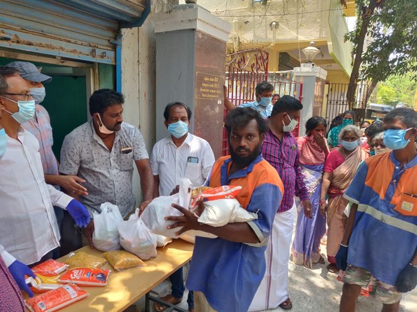 More than 50 sanitary workers in Chennai were given free ration items by AIADMK cadres