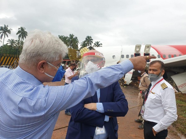 Air India CMD Rajiv Bansal at plane crash site, Kozhikode airport on Saturday. Photo/ANI