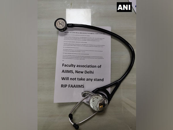 Resident doctors protest against the Faculty Association of AIIMS  on Friday