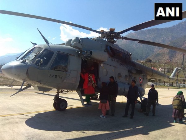 Indian Air Force lifted around 43 people from snow-covered regions of Lahaul-Spiti on Saturday. Photo/ANI