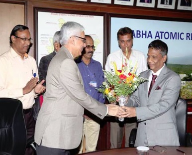 Distinguished Scientist Dr AK Mohanty, right, taking charge from KN Vyas, on Tuesday.