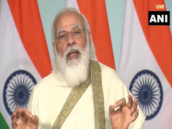 PM Narendra Modi speaking at the centenary celebrations of Aligarh Muslim University on Tuesday. [Photo/ANI]