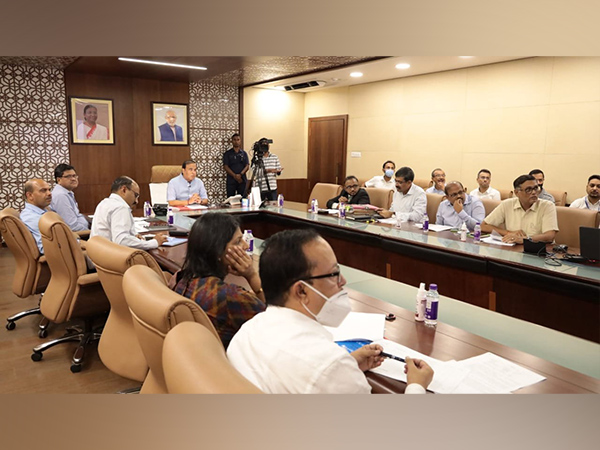 Visual of Assam Chief Minister Himanta Biswa Sarma holding a virtual meeting
