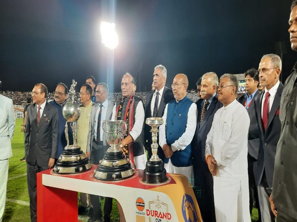 Defence Minister Rajnath Singh and Manipur CM N Biren Singh in Imphal at Durand Cup (Image: ANI)