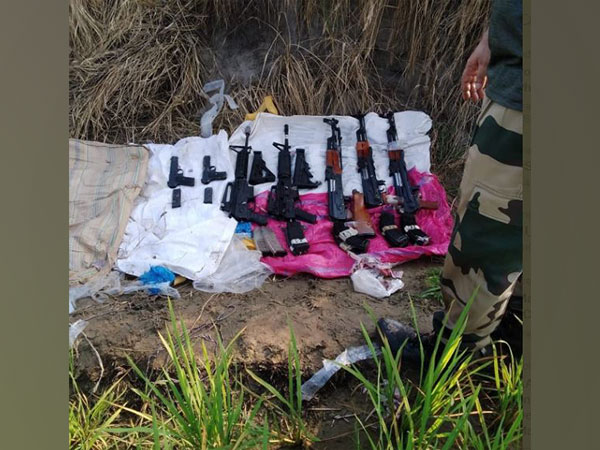Visual of assault weapons recovered at the India-Pakistan border in Punjab (Photo/ANI)