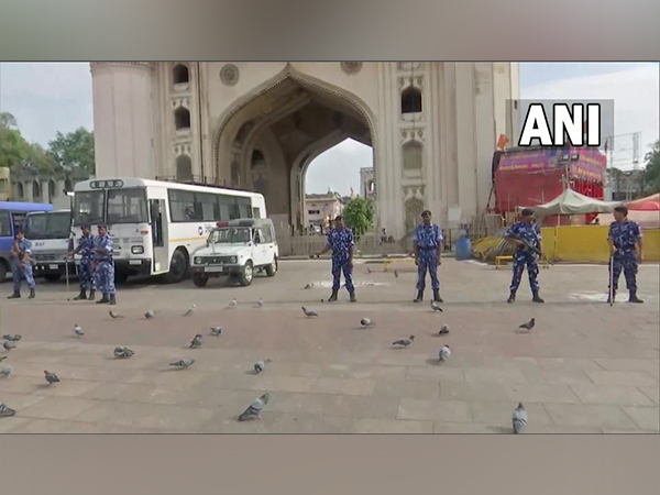Hyderabad: Security stepped up at Charminar amid protests against T Raja Singh (Photo/ANI)