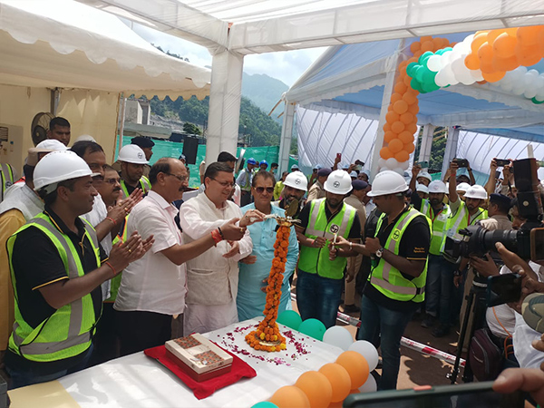 CM Dhami inspects construction works of Gular-Shivpuri tunnel in Beasi of Tehri Garhwal district. (ANI/photo)