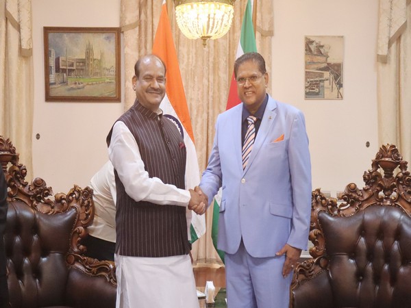 Lok Sabha Speaker Om Birla with Suriname President Chandrikapersad Santokhi (Photo Credit: Twitter @@loksabhaspeaker)