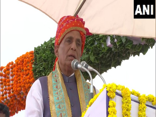 Defence Minister Rajnath Singh at Udaipur (Photo/ANI)