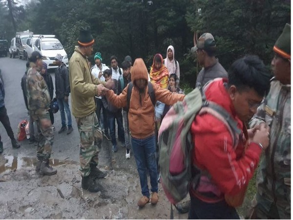 Army rescues tourists stranded due to landslide in north Sikkim (Photo/ANI)