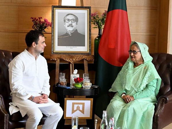 Congress MP Rahul Gandhi meets Bangladesh PM Sheikh Hasina in New Delhi.