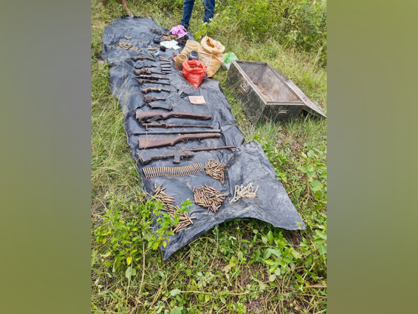 Huge cache of arms, ammunition and explosives recovered along Assam-Arunachal border (Photo/ANI)
