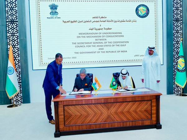 External Affairs Minister S Jaishankar with GCC Secretary-General Nayef Falah Mubarak Al-Hajraf signed MoU on mechanism of consultations (Photo Credit: Twitter/S Jaishankar)