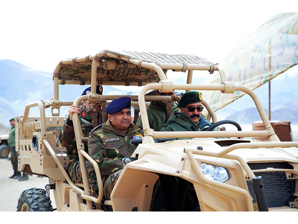 Army chief Gen Manoj Pande in an ATV in Ladakh sector during a wargame (Photo:ANI)