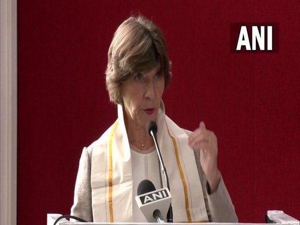 French Foreign Minister Catherine Colonna addressing students of Lady Shri Ram College.