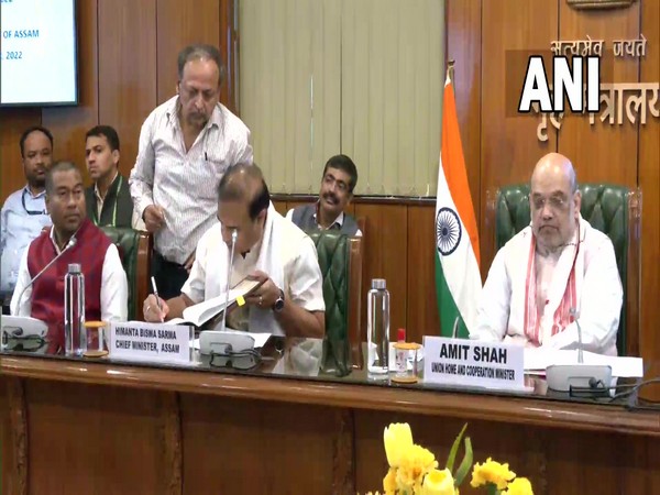 Assam CM and Home Minister Amit Shah at the signing of Tripartite Peace Accord (Photo/ANI)