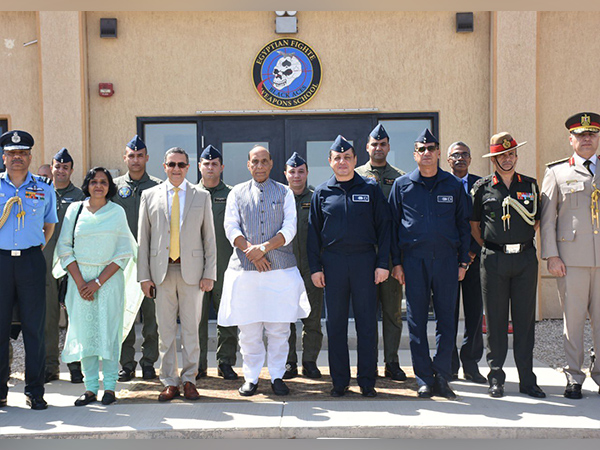 Defence minister Rajnath Singh visits Cairo West airbase (Photo Credit: Twitter/ Office of Defence minister)