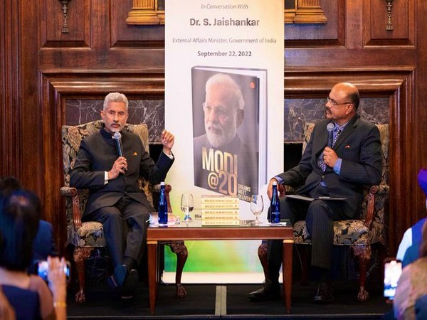 External Affairs Minister S Jaishankar during an event for book discussion on Modi@20: Dreams Meet Delivery in New York. (Photo: Twitter)