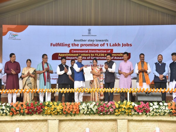 Assam Chief Minister Himanta Biswa Sarma (at centre) in Guwahati 