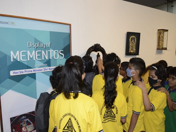 Visitors with visual-impairment were taken on tour of exhibition of mementos received by PM Modi. 