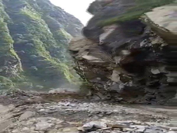 Visual of the hill that fell in Pithoragarh blocking Adi Kailash Mansarovar Yatra route in Uttarakhand (Photo/ANI) 
