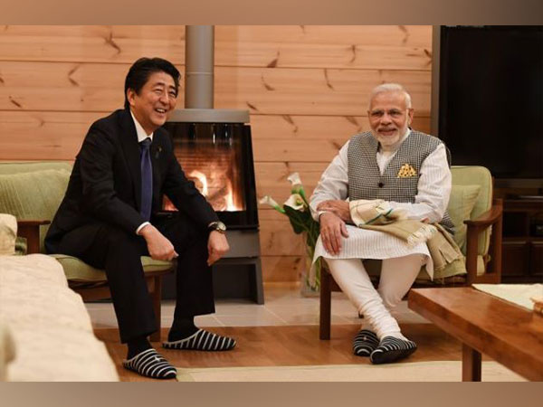 Former Japanese PM Shinzo Abe with Prime Minister Narendra Modi