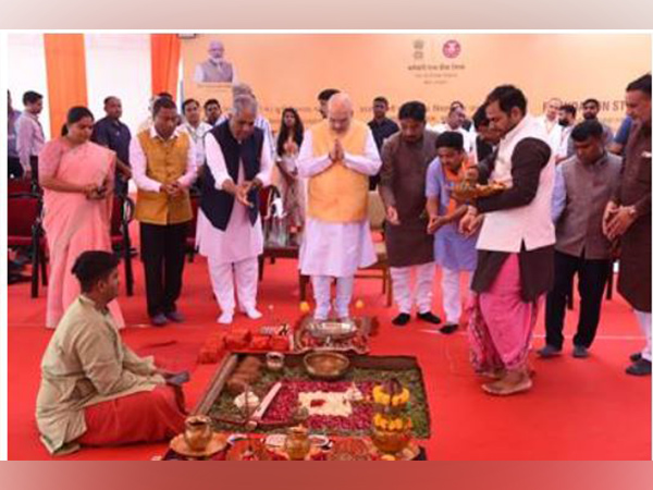 Visual of Union Home Minister Amit Shah at the bhumipoojan in Gujarat (Photo/PIB)