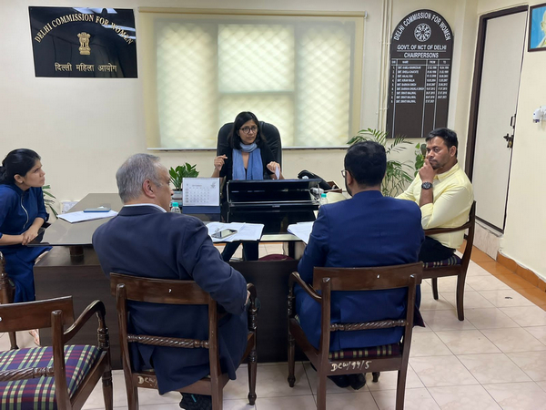 Officials of Delhi police and Twitter India meeting DCW Chairperson Swati Maliwal
