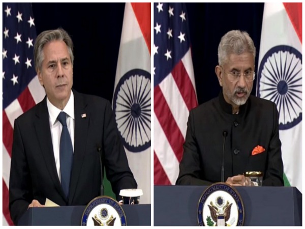 US Secretary of State Antony Blinken and EAM Jaishnakar during a joint press briefing in Washington. (Photo: ANI)