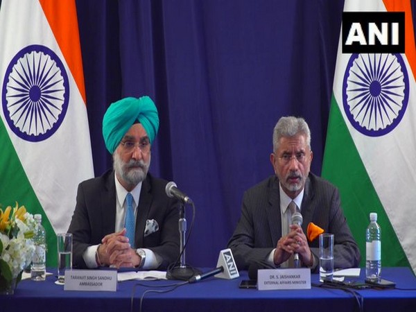 External Affairs Minister S Jaishankar addressed a press conference in Washington, alongside Indian ambassador to the US, Taranjit Singh Sandhu on Wednesday.