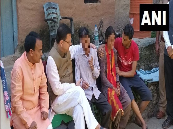 Uttarakhand Chief Minister Pushkar Singh Dhami  meets family of Ankita Bhandari in Pauri (Photo/ANI)