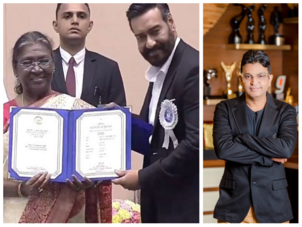 Ajay Devgn receiving National Award, Bhushan Kumar(file pic) 