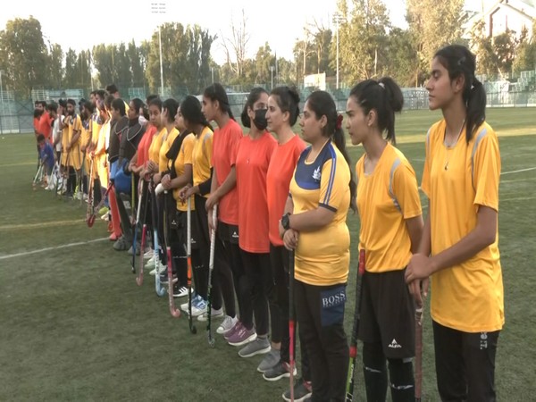 Kashmiri girls playing Hockey in Srinagar (Photo/ANI)
