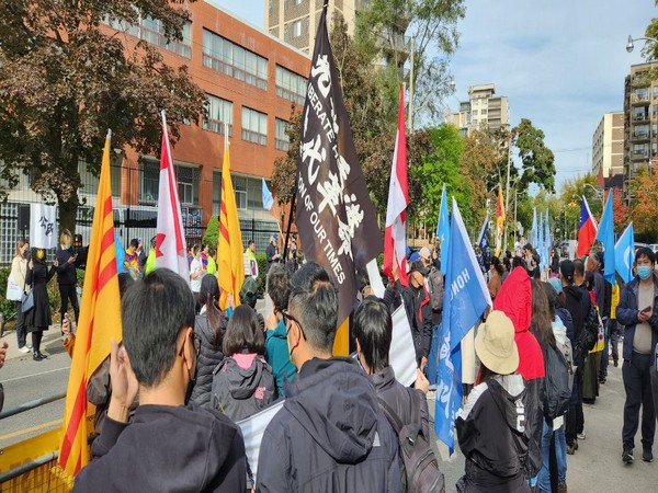 Protest against China's human rights violation in Toronto. (ANI)