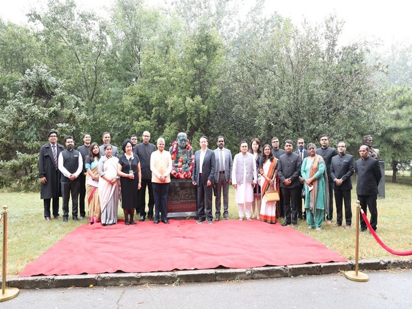 India's Ambassador to China Pradeep Kumar Rawat paid a floral tribute to statue of Mahatma Gandhi at the museum (Photo: Twitter/@EOIBeijing)