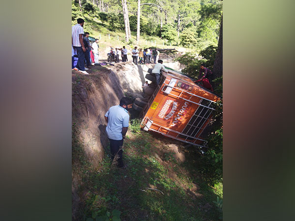 Visual of overturned passenger bus in Udhampur (Photo/ANI)