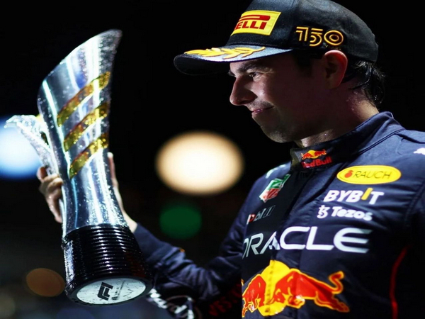 Sergio Perez with the trophy. (Photo- Sergio Perez Twitter)