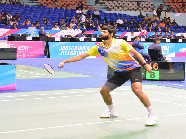 Telangana shuttler B Sai Praneeth in action during 36th National Games (Image: SAI/MYAS media)
