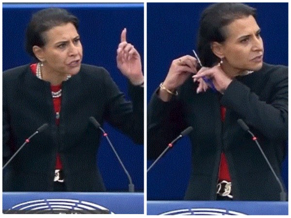 Swedish politician Abir Al Sahlani during her address in European Parliament.