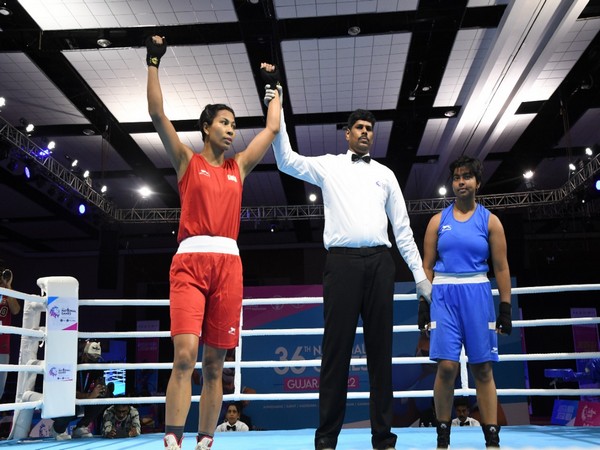Lovlina Borgohain after winning her bout in National Games (Image: SAI/MYAS media)