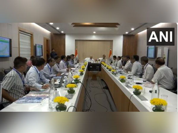 Union Home Minister Amit Shah along with CM Himanta Biswa Sarma chairs a review meeting  (Photo/ANI)
