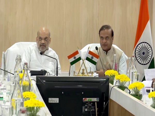 Union Home Minister Amit Shah chairs a review meeting over the Assam floods with Assam CM Himanta Biswa Sarma  (Photo/ANI)