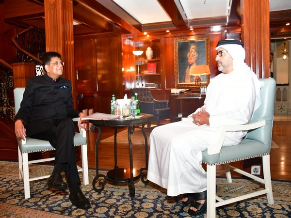Union Minister for Commerce Piyush Goyal with Sheikh Hamed bin Zayed Al Nahyan, the Member of the Executive Council of the Emirate of Abu Dhabi (Photo Credit: Twitter)