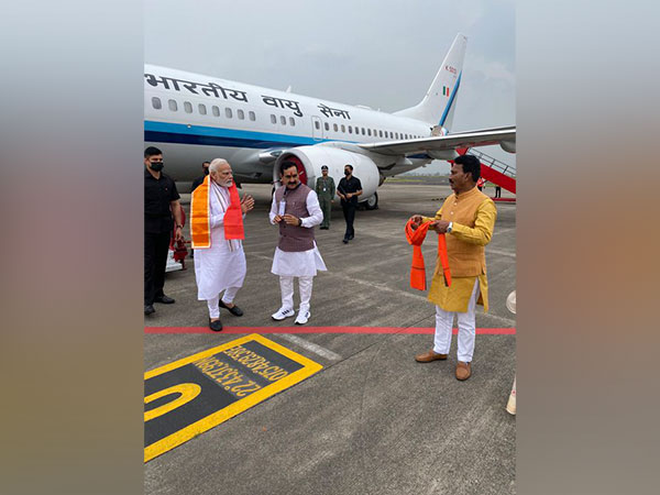 Prime Minister Narendra Modi lands in Indore (Photo: PMO)