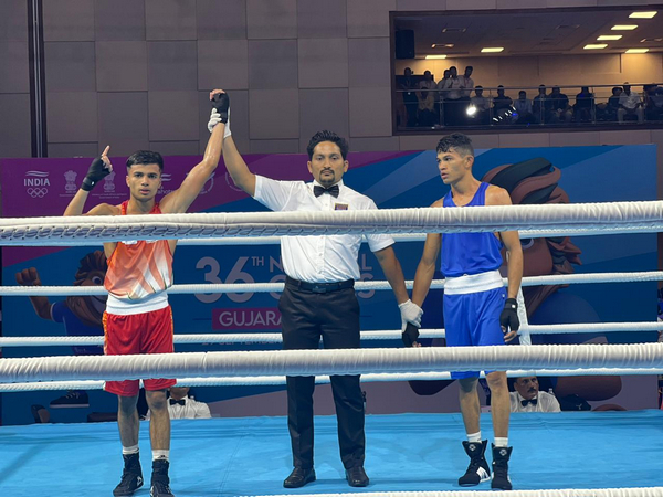 Boxer Ankit Sharma in action during 36th National Games (Image: SAI/MYAS media)