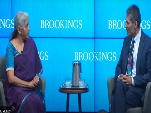 Finance Minister Nirmala Sitharaman speaking at the Washington-based Brookings Institution on Tuesday..