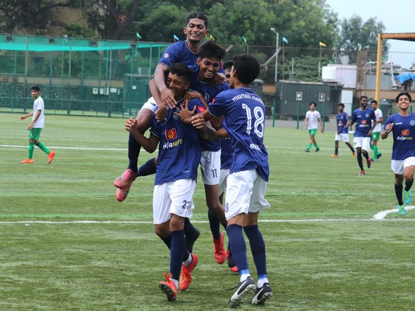 Mumbai Marines FC celebrate after scoring a goal against Skorost United FC (Image: Mumbai Marines FC)