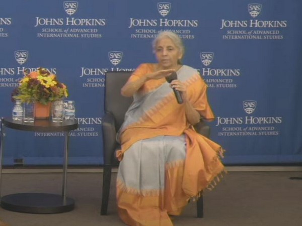 Finance Minister Nirmala Sitharaman speaking at a event in Washington on Thursday.